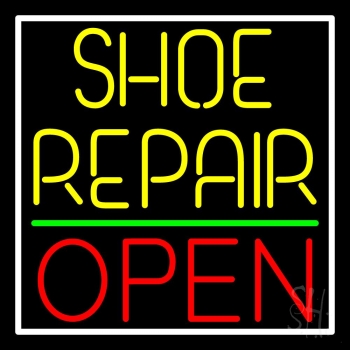 Yellow Shoe Repair Open With Border Neon Sign