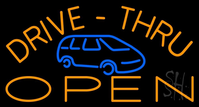 Drive Thru Open With Car Neon Sign