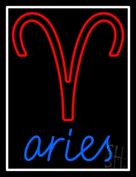 Blue Aries White Border With Red Logo Neon Sign
