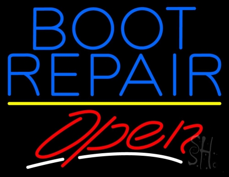 Blue Boot Repair Open With Line Neon Sign