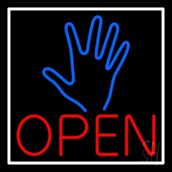 Blue Palm Open Neon Sign