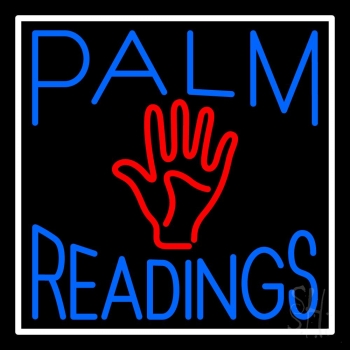 Blue Palm Readings With Red Palm Neon Sign