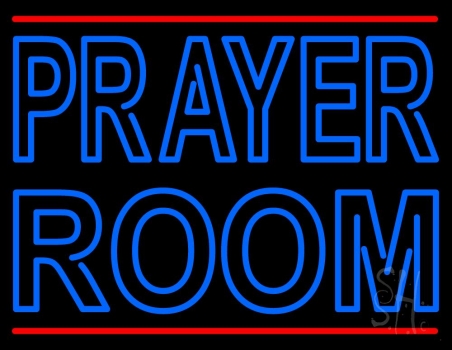Blue Prayer Room With Line Neon Sign