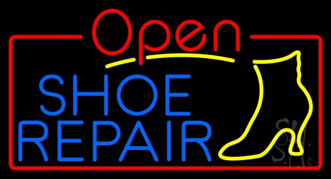 Blue Shoe Repair Open Neon Sign