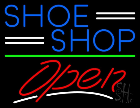 Blue Shoe Shop Open Neon Sign