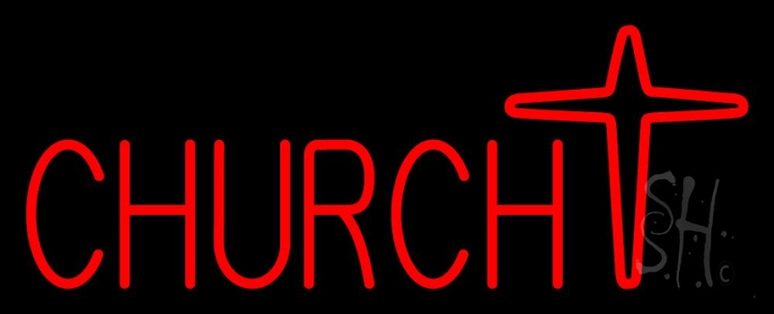 Church With Cross Logo Neon Sign