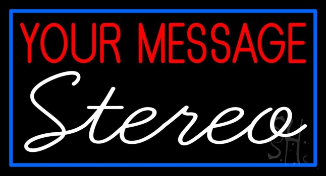 Custom Cursive White Stereo Blue Border Neon Sign