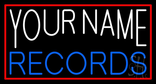 Custom Blue Records Block Red Border Neon Sign