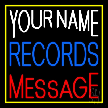 Custom Blue Records Block Yellow Border Neon Sign