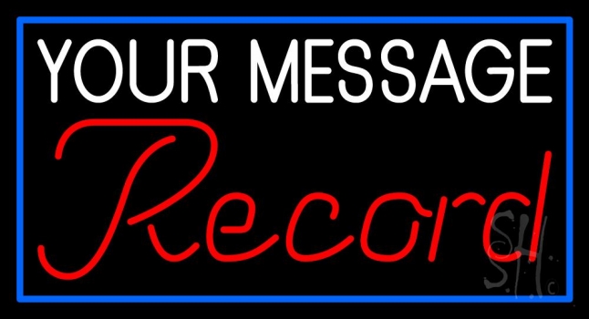 Custom Cursive Records Red Border Blue Neon Sign