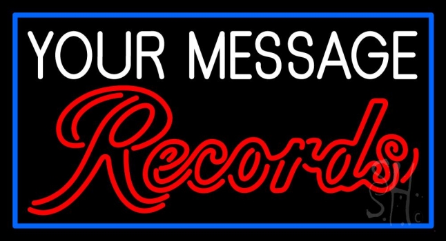 Custom Cursive Red Records Blue Border Neon Sign