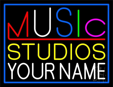 Custom Music Studio Blue Border Neon Sign