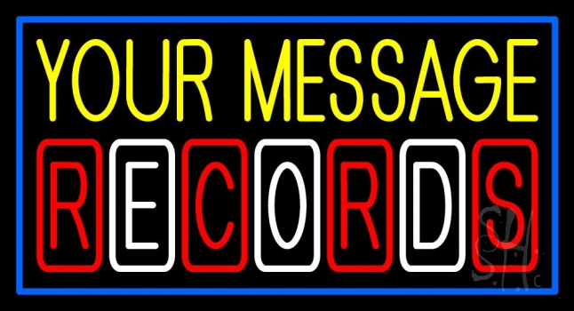 Custom Records Block Blue Border 2 Neon Sign