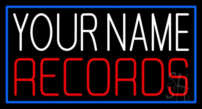 Custom Records Block Blue Border 3 Neon Sign
