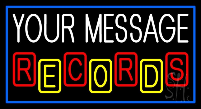 Custom Records Block Border Blue 2 Neon Sign