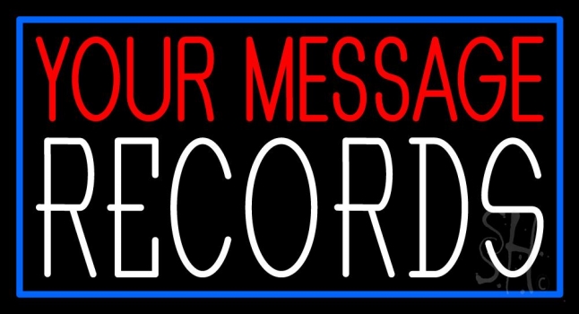 Custom Records White Border Blue Neon Sign