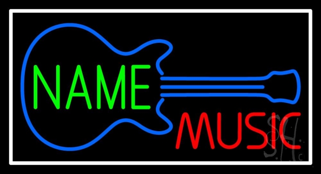 Custom Red Music Blue Guitar White Border Neon Sign