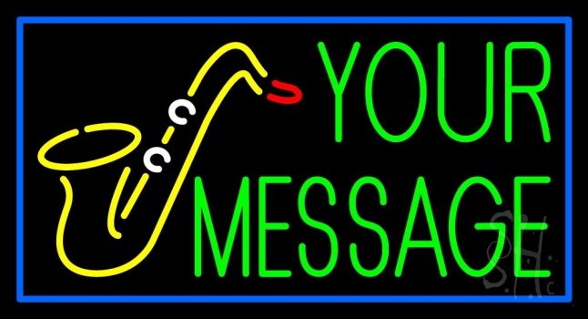 Custom Saxophone Border Blue Neon Sign