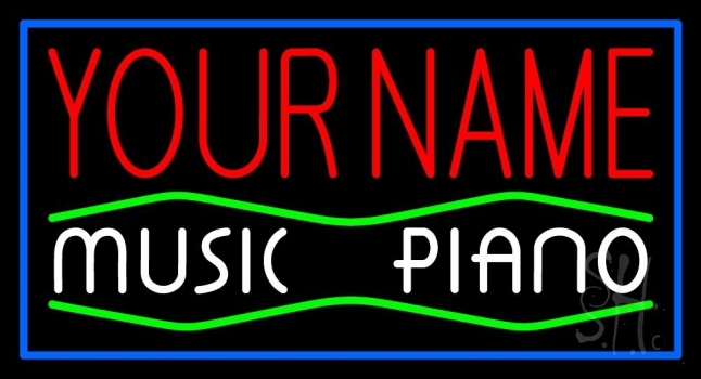 Custom White Music Piano Blue Border Neon Sign