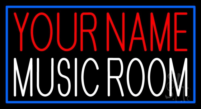 Custom White Music Room Blue Border Neon Sign