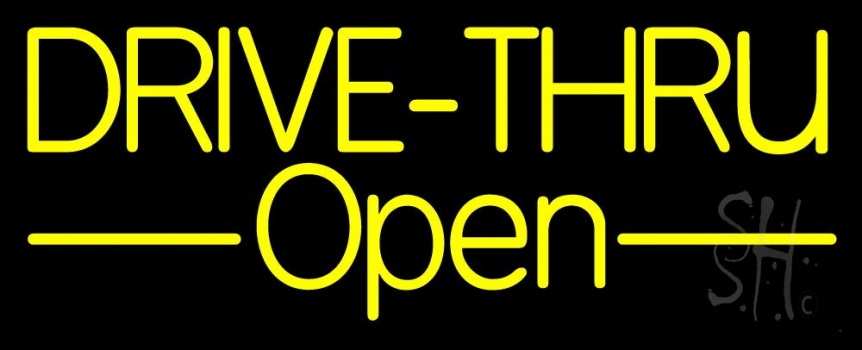 Yellow Drive Thru Open Neon Sign
