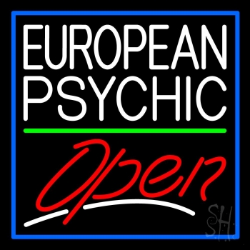 European Psychic Open Blue Border Neon Sign