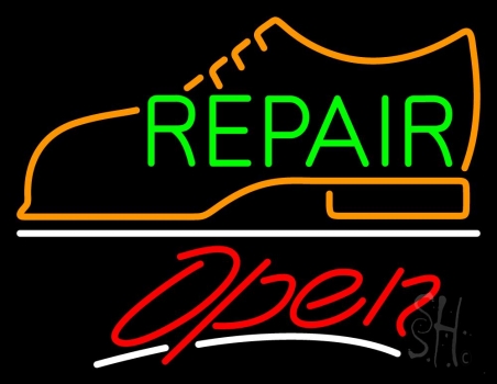 Green Repair Orange Shoe Logo Open Neon Sign