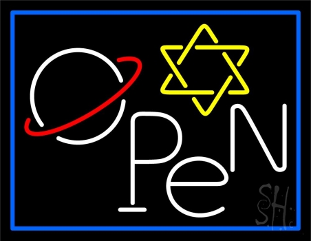 Open Psychic Blue Border Neon Sign