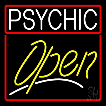 Psychic Red Border Yellow Open Neon Sign
