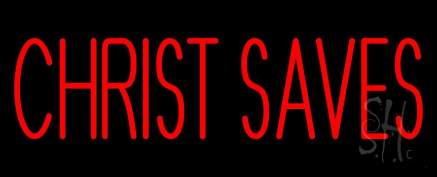 Red Christ Saves Neon Sign
