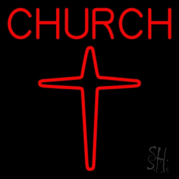 Red Church With Cross Logo Neon Sign