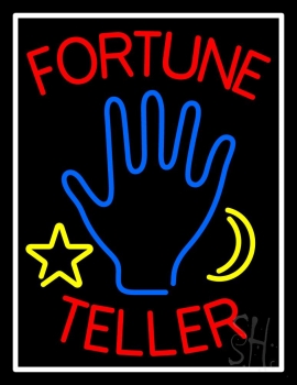Red Fortune Teller With Logo And White Border Neon Sign