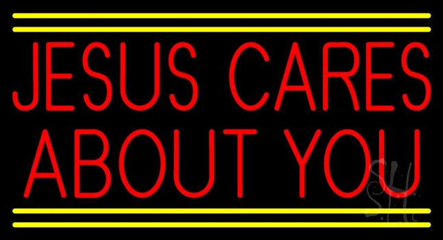 Red Jesus Cares About You Neon Sign