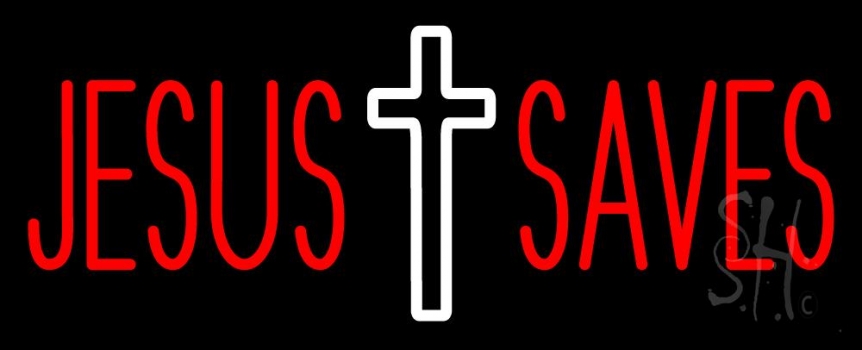 Red Jesus Saves Neon Sign
