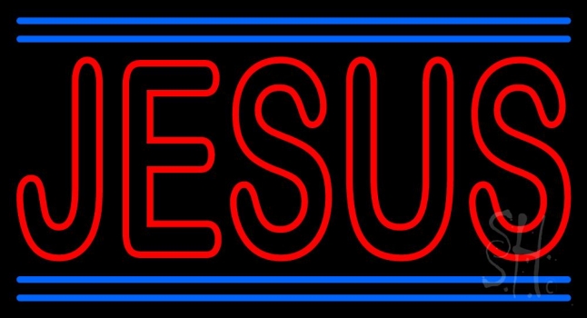 Red Jesus With Line Neon Sign