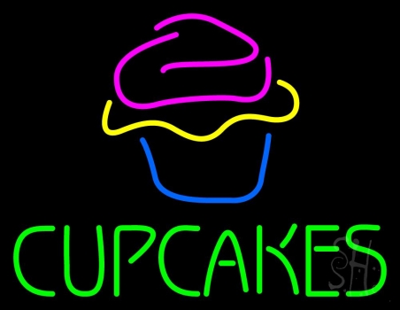 Green Cupcakes With Cupcake Neon Sign