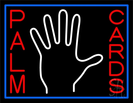 Red Palm Cards With White Logo Neon Sign