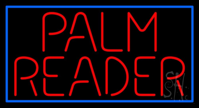 Red Palm Reader Block Blue Border Neon Sign