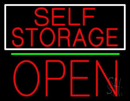 Red Self Storage White Border Open 1 Neon Sign