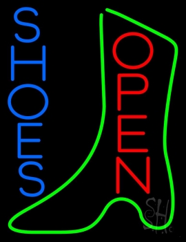 Vertical Blue Shoes Open Neon Sign