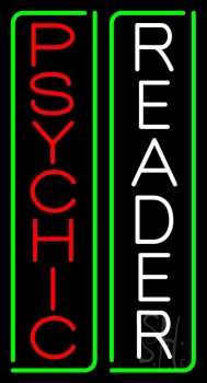 Vertical Red Psychic White Reader Green Border Neon Sign