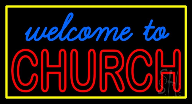 Welcome To Church With Border Neon Sign | Religious Neon Signs | Neon Light