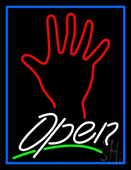 White Open Psychic Blue Border Neon Sign