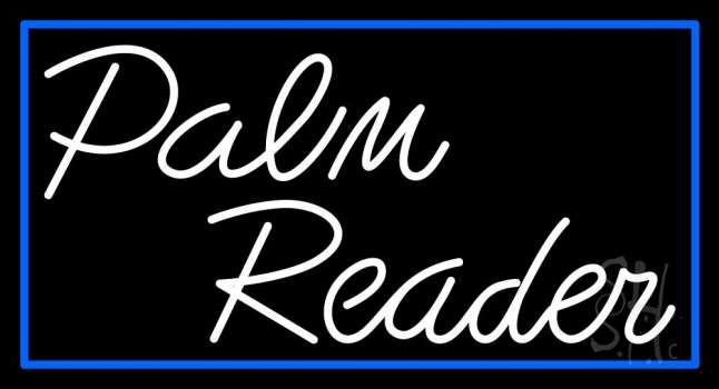 White Palm Reader Blue Rectangle Neon Sign