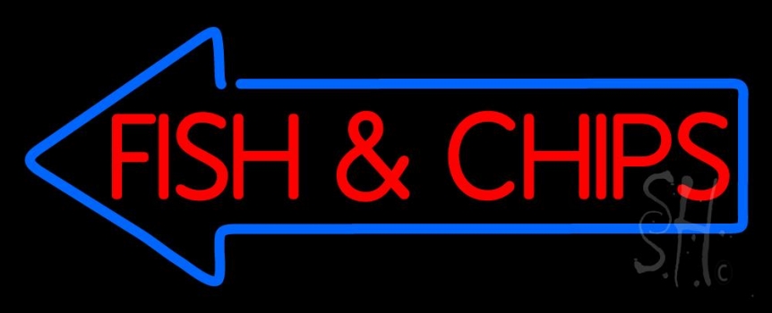 Red Fish And Chips With Arrow Neon Sign