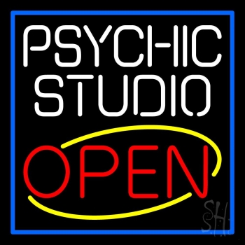 White Psychic Studio Red Open Blue Border Neon Sign