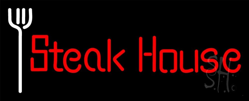 Red Steakhouse With Fork Neon Sign