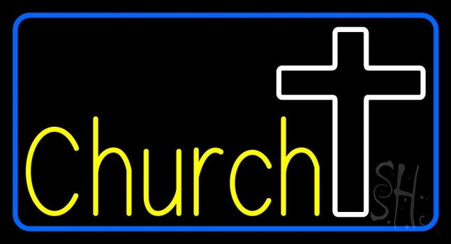 Yellow Church With Cross Neon Sign