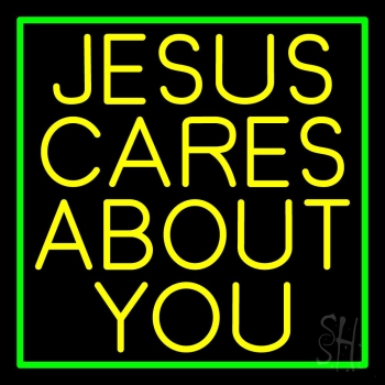 Yellow Jesus Cares About You Neon Sign