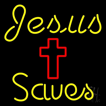 Yellow Jesus Saves With Cross Neon Sign | Religious Neon Signs | Neon Light